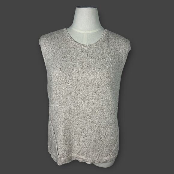 Purejill Sweater Vest Women's XL Tan Sleeveless Textured Crew Knit Cotton - Picture 1 of 6